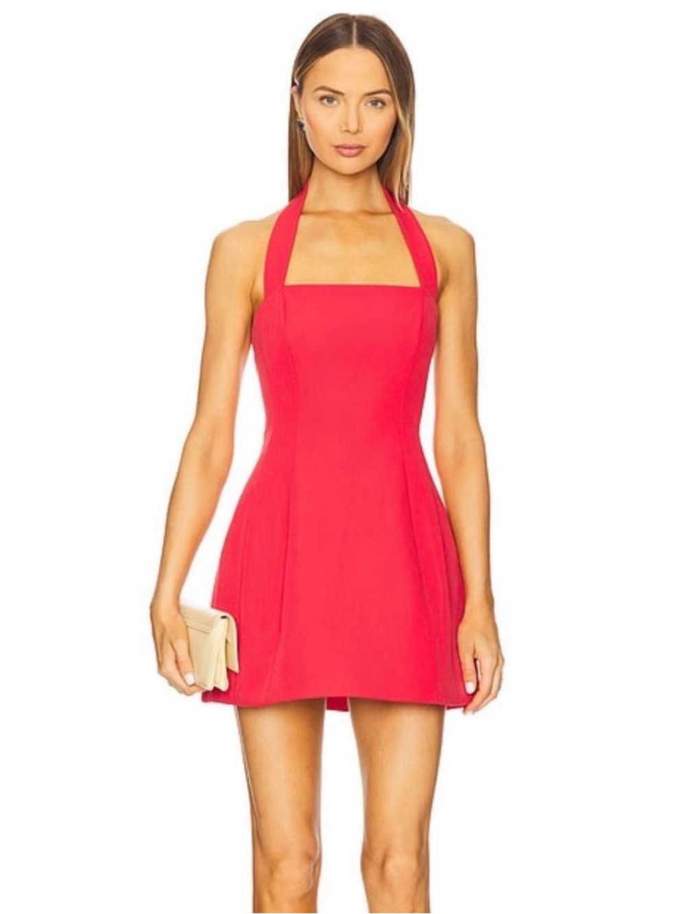 Bardot Red Halter Hourglass Mini Dress